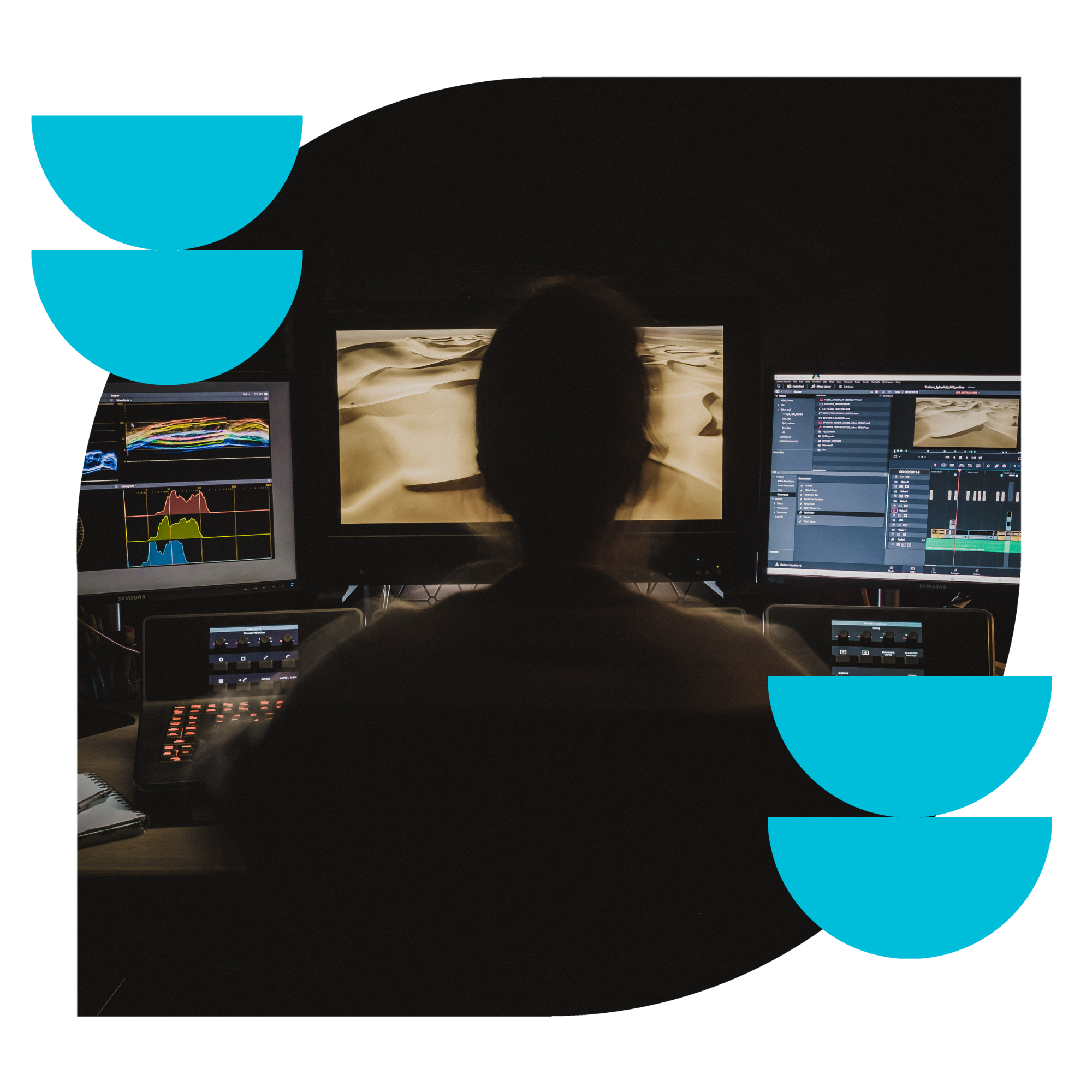 Person working at a video editing suite