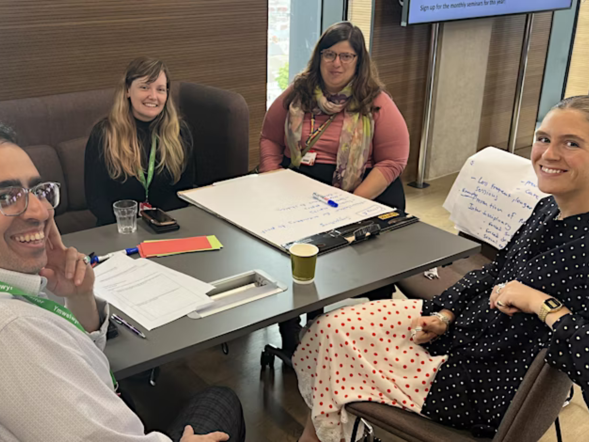 Picture taken of 4 people sitting around a table