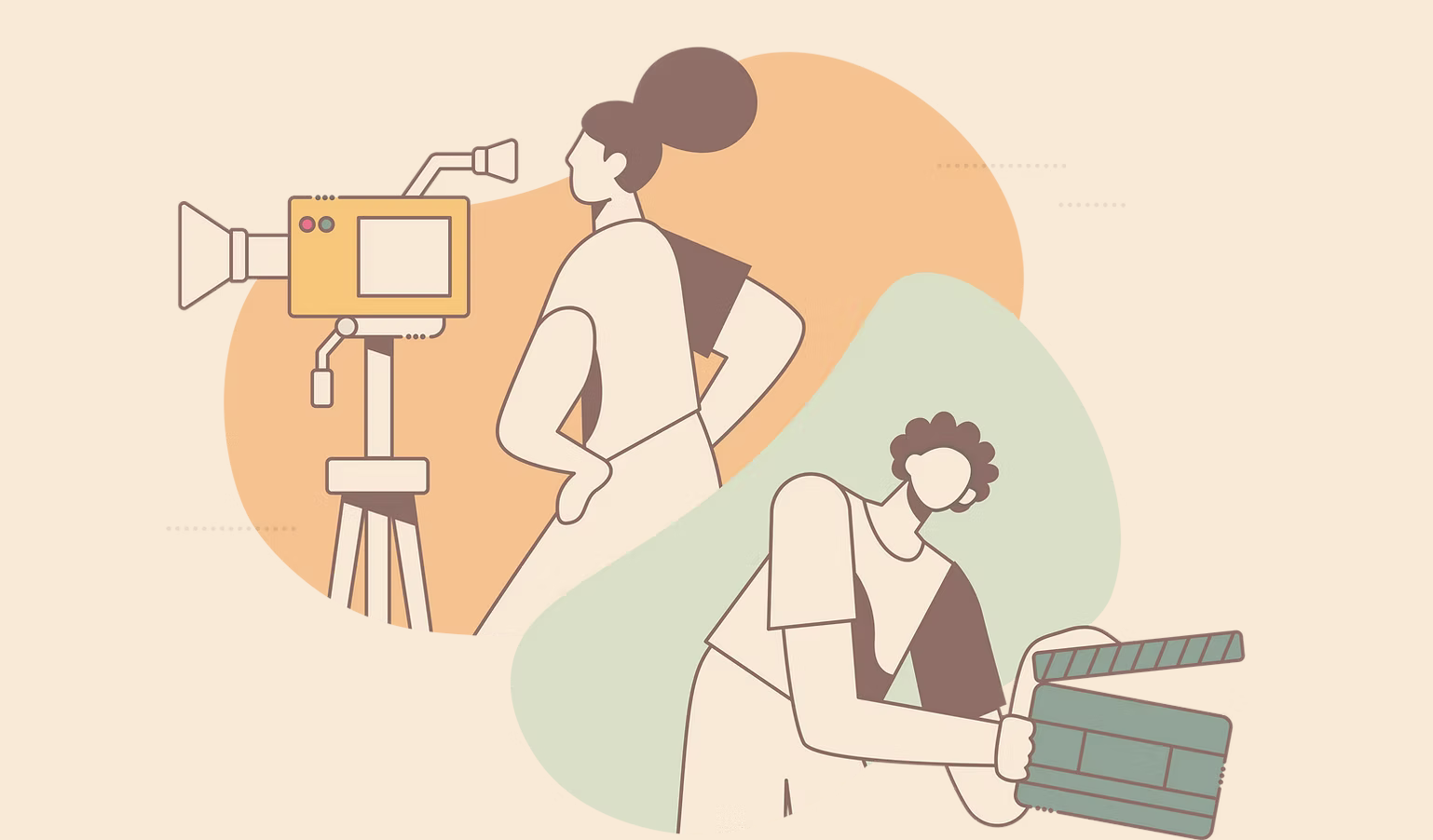 Cartoon graphic depicting a woman with a video camera and another person with a clapperboard